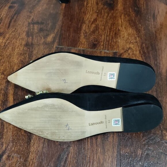 Larroude Lee Black Velvet Crystal Bow Embellished Pointed Toe Flat Women's 8.5 - Picture 7 of 9